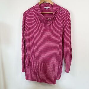 Habitat Top Womens M Pink White Stripe Tunic Wrap Lagenlook Mature Nursing